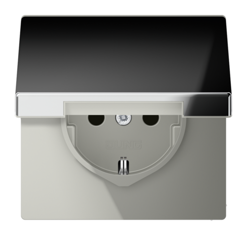 Розетка JUNG LS METAL, скрытый монтаж, с заземлением, с крышкой, хром